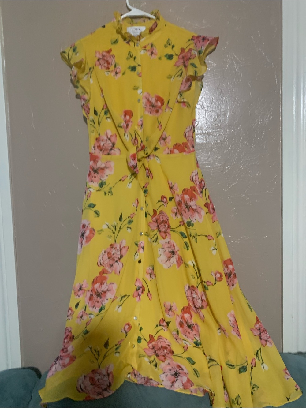 Bright Yellow Floral Maxi Dress with Pink Blooms